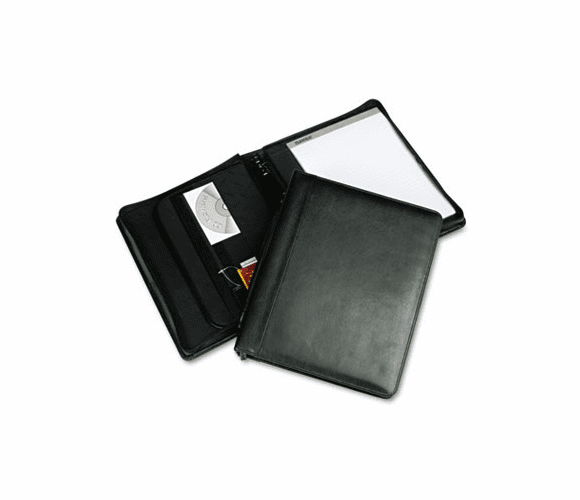 SAM15540 Leather Multi-Ring Zippered Portfolio, Two-Part, 1" Cap, 11 x 13-1/2, Black By SAMSILL CORPORATION