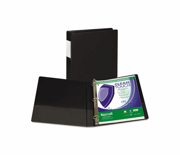 SAM16330 Clean Touch Antimicrobial Locking D-Ring Binder, 11 x 8-1/2, 1" Capacity, Black By SAMSILL CORPORATION