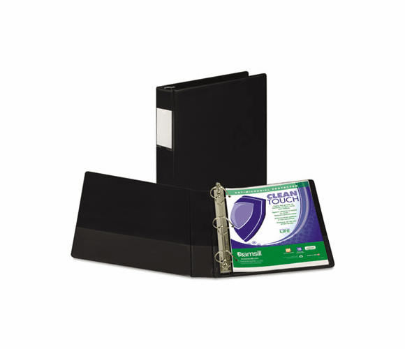 SAM16350 Clean Touch Antimicrobial Locking D-Ring Binder, 11 x 8-1/2, 1-1/2" Cap, Black By SAMSILL CORPORATION
