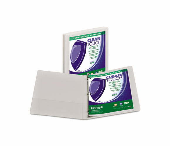SAM18217 Clean Touch Locking Round Ring View Binder, 1/2" Capacity, White By SAMSILL CORPORATION