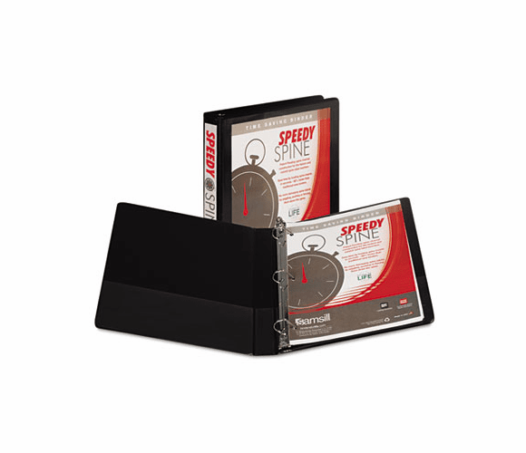 SAM19130C Speedy Spine Angle-D Ring View Binder, 11 x 8-1/2, 1" Capacity, Black By SAMSILL CORPORATION