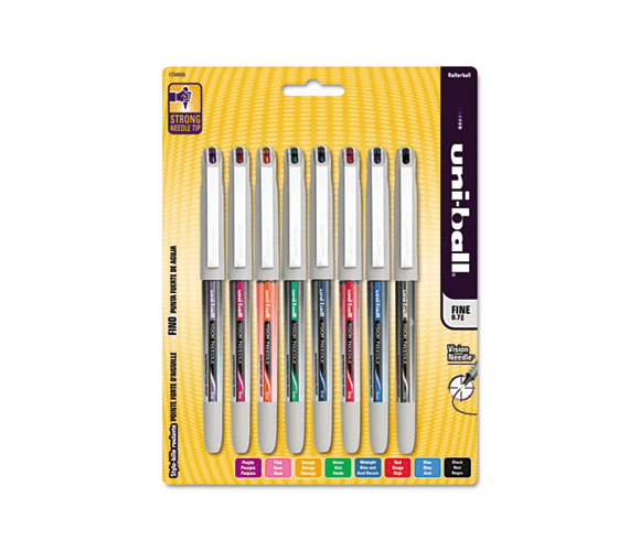 SAN1734916 Vision Needle Roller Ball Stick Liquid Pen, Assorted Ink, Fine, 8 per Set By SANFORD