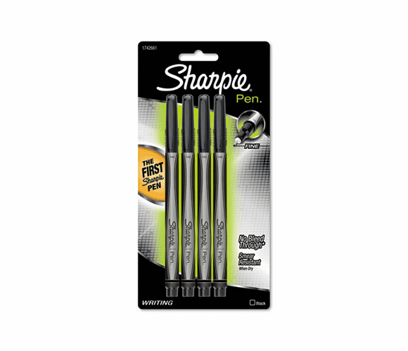 SAN1742661 Plastic Point Stick Permanent Water Resistant Pen, Black Ink, Fine, 4 per Pack By SANFORD
