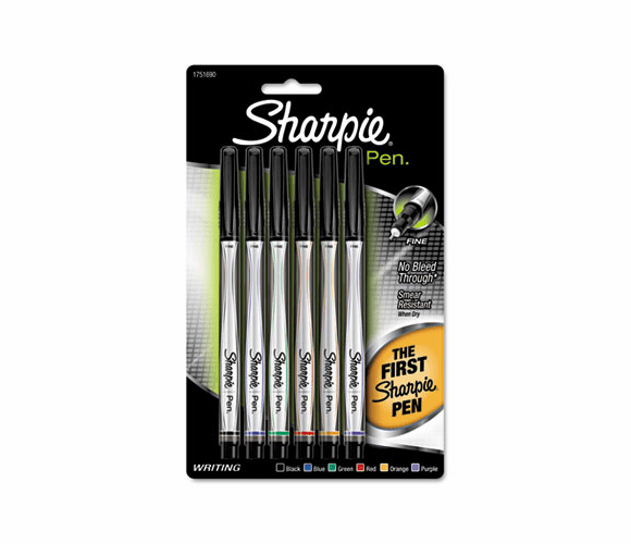 SAN1751690 Plastic Point Stick Permanent Water Resistant Pen, Assorted, Fine, 6 per Pack By SANFORD