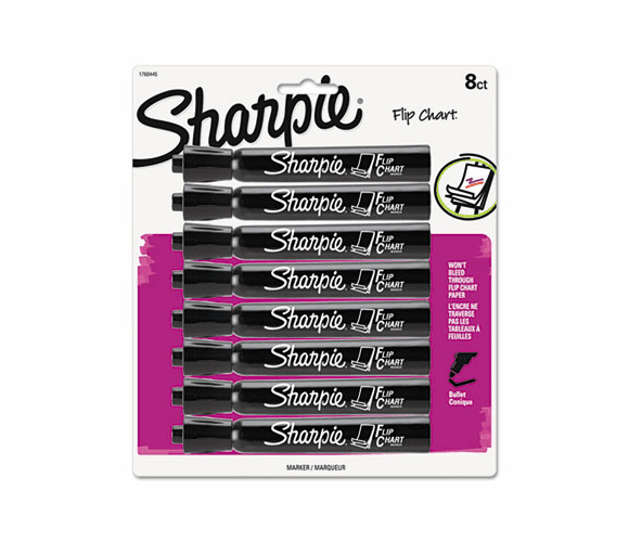 SAN1760445 Flip Chart Marker, Bullet Tip, Black, 8 per Card By SANFORD