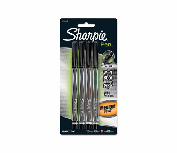 SAN1764002 Plastic Point Stick Permanent Water Resistant Pen, Assorted Ink, Medium, 4/Pack By SANFORD