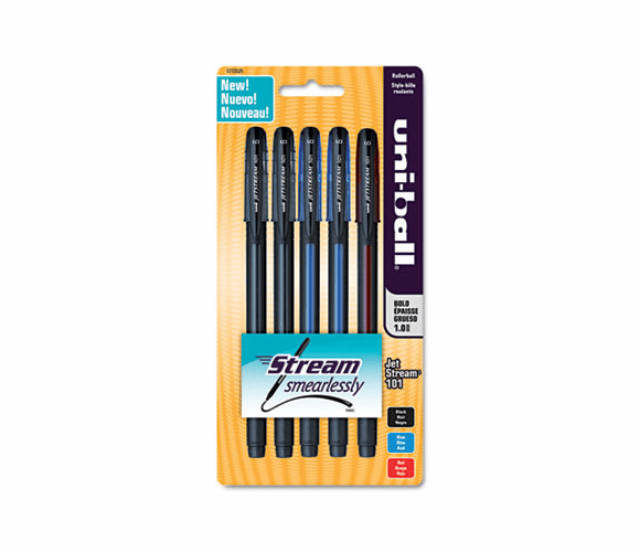 SAN1772525 Jetstream 101 Roller Ball Stick Water-Resistant Pen, Assorted Ink, Medium, 5/Set By SANFORD