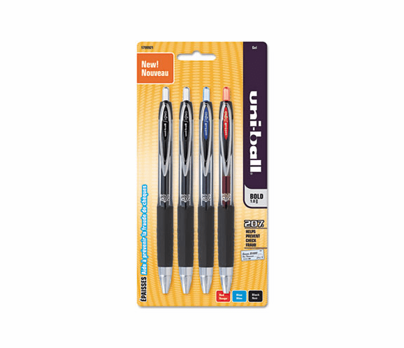 SAN1790921 Signo Gel 207 Roller Ball Retractable Gel Pen, Assorted Ink, Bold, 4/Card By SANFORD