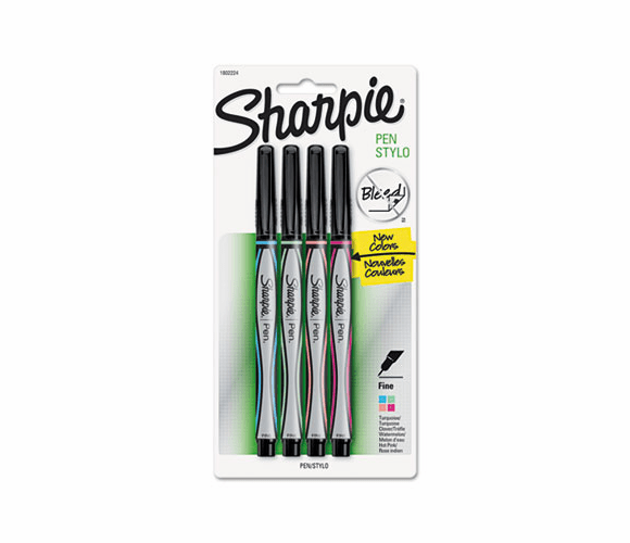 SAN1802224 Plastic Point Stick Permanent Pen, Assorted Fashion Colors, 4/Card By SANFORD