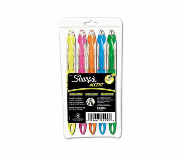 SAN24555 Accent Liquid Pen Style Highlighter, Chisel Tip, Assorted, 5/Set By SANFORD