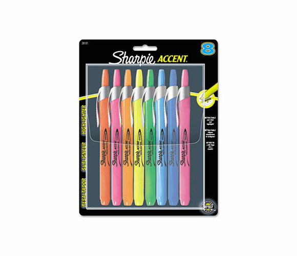 SAN28101 Accent Retractable Highlighters, Chisel Tip, Assorted Colors, 8/Set By SANFORD
