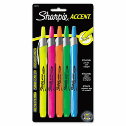 SAN28175PP Retractable Highlighters, Chisel Tip, Assorted Fluorescent Colors, 5/Set By SANFORD