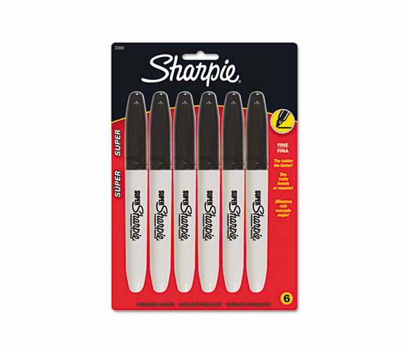 SAN33666PP Super Permanent Markers, Fine Point, Black, 6/Pack By SANFORD