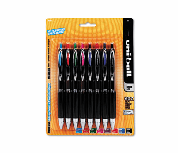 SAN40110 Signo Gel 207 Roller Ball Retractable Gel Pen, Assorted Ink, Medium, 8 per Set By SANFORD