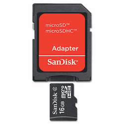 SDISDQ16384 microSD Memory Card w/Adapter, 16GB By SANDISK CORPORATION