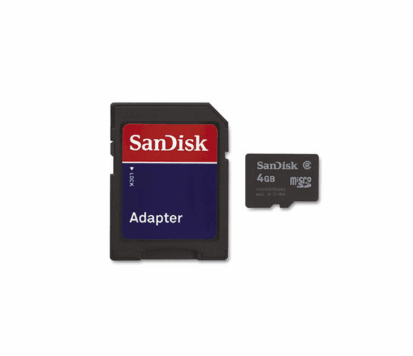 SDISDQ4096A11M microSD Memory Card w/Adapter, 4GB By SANDISK CORPORATION