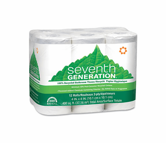 SEV13733 100% Recycled Bathroom Tissue Rolls, 2-Ply, White, 300 Sheets, 12 Rolls/Pack By SEVENTH GENERATION