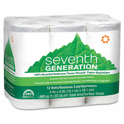 SEV13733 100% Recycled Bathroom Tissue Rolls, 2-Ply, White, 300 Sheets, 12 Rolls/Pack By SEVENTH GENERATION