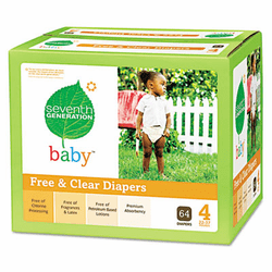 SEV44043 Free & Clear Diapers, Stage 4, 22-37 lbs., White, 64 per Box By SEVENTH GENERATION