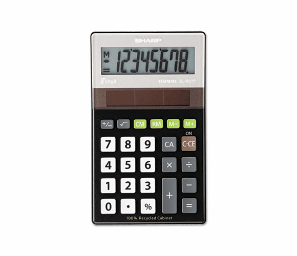 SHRELR277BBK EL-R277BBK Recycled Series Handheld Calculator, 8-Digit, LCD, Black By SHARP ELECTRONICS