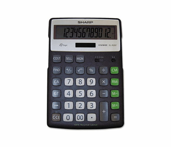 SHRELR297BBK EL-R297BBK Recycled Series Calculator w/Kick-stand, 12-Digit, LCD, Black By SHARP ELECTRONICS