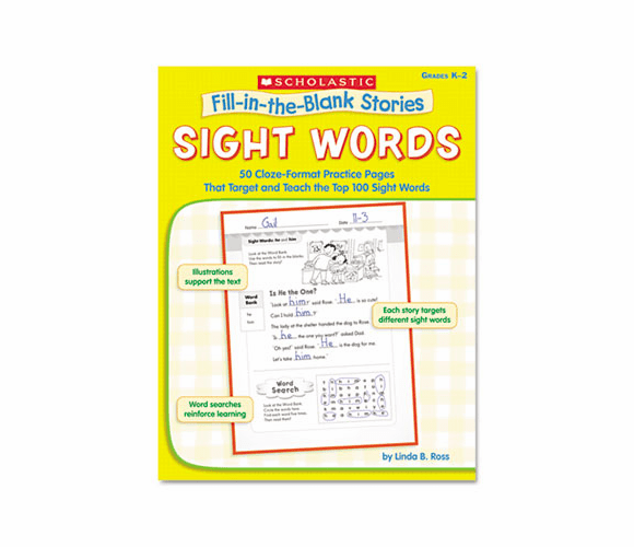 SHS0439554314 Fill-in-the-Blank Stories, Sight Words, Grades K-2, 64 Pages By SCHOLASTIC INC.