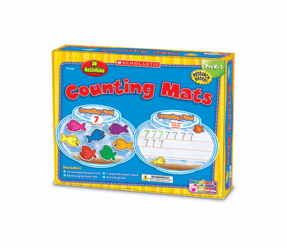 SHSTF7102 Counting Mats Kit, 10 Two-Sided Mats, 60 Foam Fish, Crayons, Grades K-1 By SCHOLASTIC INC.