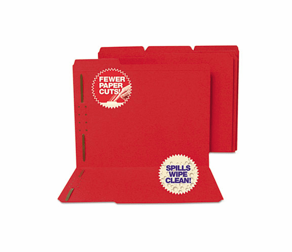 SJPS11543 Water/Cut-Resistant Folder Two Fasteners, 1/3 Cut Top Tab, Letter, Red, 50/Box By S&J PAPER