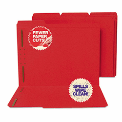 SJPS11543 Water/Cut-Resistant Folder Two Fasteners, 1/3 Cut Top Tab, Letter, Red, 50/Box By S&J PAPER