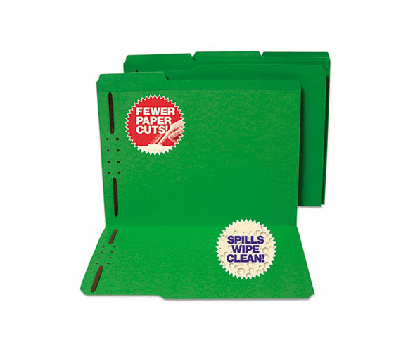 SJPS11544 Water/Cut-Resistant Folder, Two Fasteners, 1/3 Top Tab, Letter, Green, 50/Box By S&J PAPER