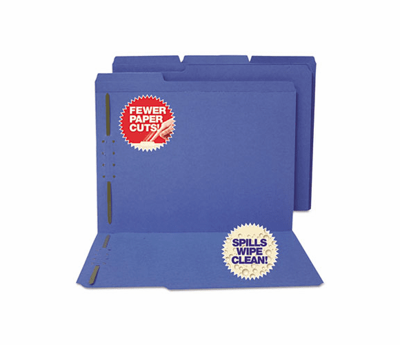 SJPS11546 Water/Cut-Resistant Folder, Two Fasteners, 1/3 Top Tab, Letter, Blue, 50/Box By S&J PAPER