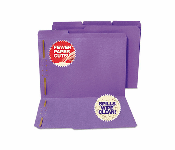 SJPS11549 Water/Cut-Resistant Folder Two Fasteners, 1/3 Top Tab, Letter, Purple, 50/Box By S&J PAPER