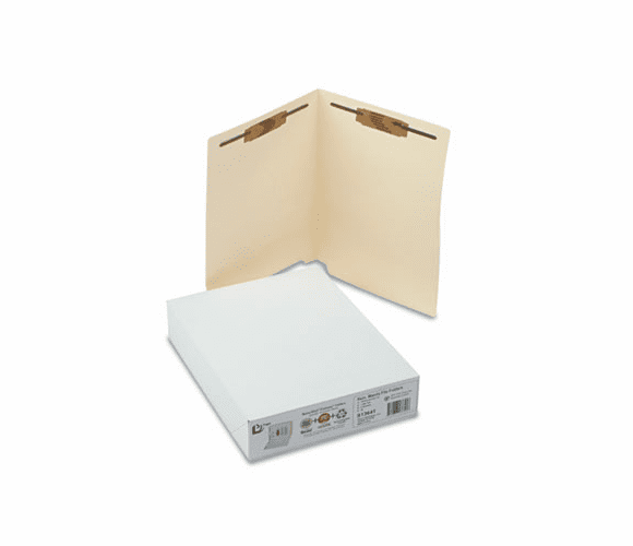 SJPS13641 Water/Paper Cut-Resistant Folder, Two Fasteners, End Tab, Letter, Manila, 50/Box By S&J PAPER