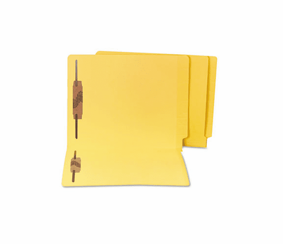 SJPS13642 Water/Paper Cut-Resistant End Tab Folders, Two Fasteners, Letter, Yellow, 50/Box By S&J PAPER