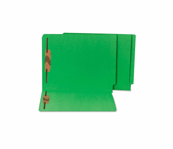 SJPS13644 Water/Paper Cut-Resistant End Tab Folders, Two Fasteners, Letter, Green, 50/Box By S&J PAPER