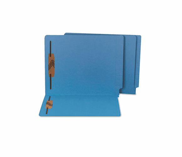 SJPS13646 Water/Paper Cut-Resistant End Tab Folders, Two Fasteners, Letter, Blue, 50/Box By S&J PAPER