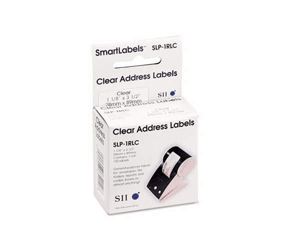 SKPSLP1RLC Self-Adhesive Address Labels, 1-1/8 x 3-1/2, Clear, 130/Box By SEIKO INSTRUMENTS USA, INC.