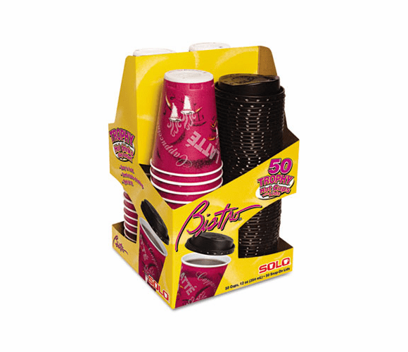 SLOFSX120041PK Trophy Foam Cups & Lids Combo Pack, Foam, Maroon, 12 oz., 50 Cups & Lids/Pack By SOLO CUPS