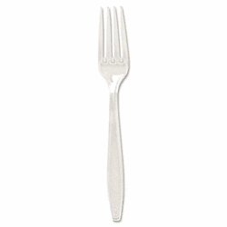 SLOGDC5FK0090 Guildware Heavyweight Plastic Cutlery, Forks, Clear, 1000/Carton By SOLO CUPS