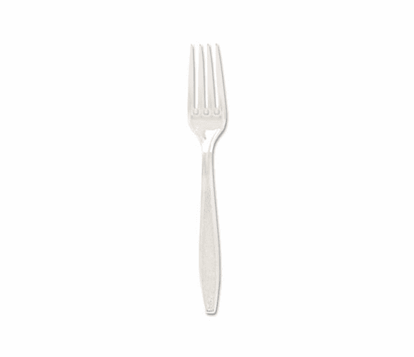 SLOGDC5FK0090 Guildware Heavyweight Plastic Cutlery, Forks, Clear, 1000/Carton By SOLO CUPS