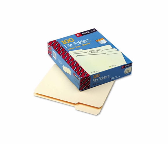 SMD10330 File Folders, 1/3 Cut Assorted, One-Ply Top Tab, Letter, Manila, 100/Box By SMEAD MANUFACTURING CO.