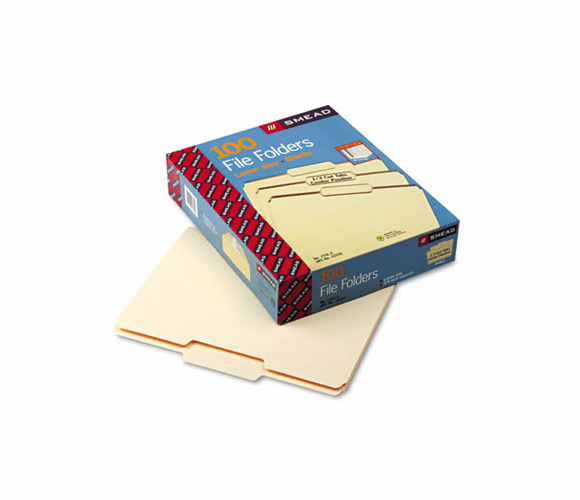 SMD10332 File Folders, 1/3 Cut Second Position, One-Ply Top Tab, Letter, Manila, 100/Box By SMEAD MANUFACTURING CO.