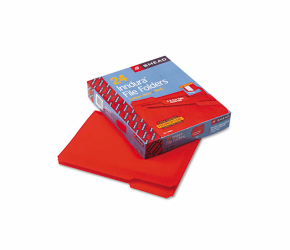 SMD10501 Waterproof Poly File Folders, 1/3 Cut Top Tab, Letter, Red, 24/Box By SMEAD MANUFACTURING CO.