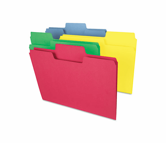 SMD11987 SuperTab Colored File Folders, 1/3 Cut, Letter, Assorted, 100/Box By SMEAD MANUFACTURING CO.