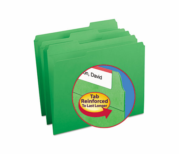 SMD12134 File Folders, 1/3 Cut, Reinforced Top Tab, Letter, Green, 100/Box By SMEAD MANUFACTURING CO.
