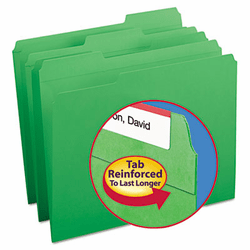 SMD12134 File Folders, 1/3 Cut, Reinforced Top Tab, Letter, Green, 100/Box By SMEAD MANUFACTURING CO.