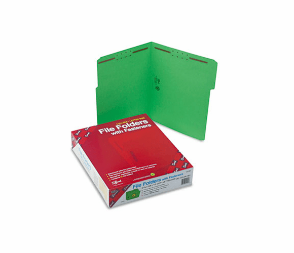 SMD12140 Folders, Two Fasteners, 1/3 Cut Assorted Top Tab, Letter, Green, 50/Box By SMEAD MANUFACTURING CO.