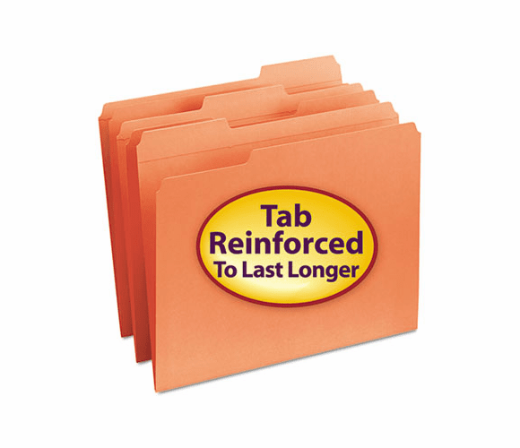 SMD12534 File Folders, 1/3 Cut, Reinforced Top Tab, Letter, Orange, 100/Box By SMEAD MANUFACTURING CO.
