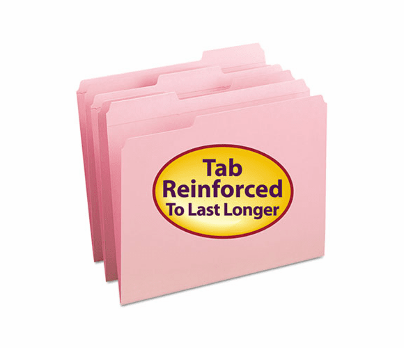 SMD12634 File Folders, 1/3 Cut, Reinforced Top Tab, Letter, Pink, 100/Box By SMEAD MANUFACTURING CO.
