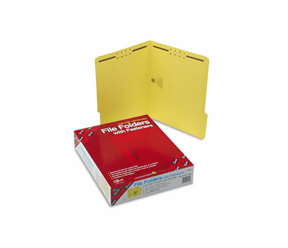 SMD12940 Folders, Two Fasteners, 1/3 Cut Assorted Top Tab, Letter, Yellow, 50/Box By SMEAD MANUFACTURING CO.
